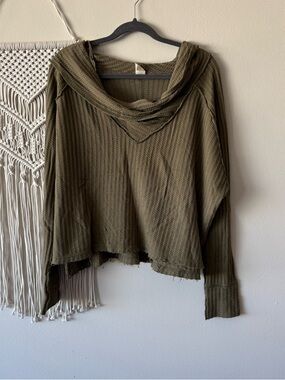 We The Free Olive Green Waffle-Knit Sweater